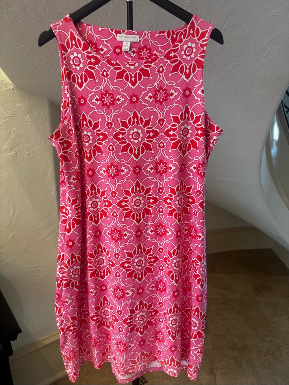 Charter Club Pink, Red, and White Patterned Sleeveless Dress
